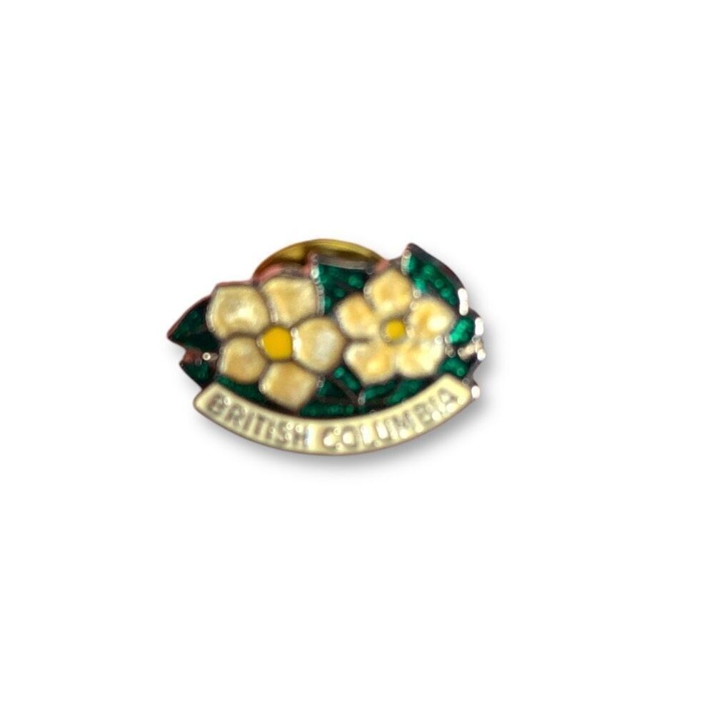 Vintage British Columbia Canada Cloisonné Enamel Dogwood Floral Lapel Pin - Picture 4 of 4